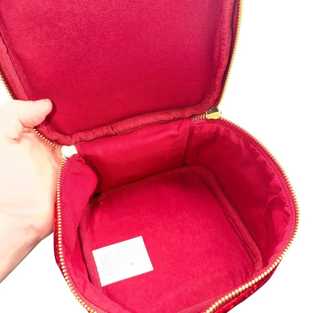 Sézane Red Velvet Vanity Case Tassel Zip Cosmetic Makeup Travel Bag